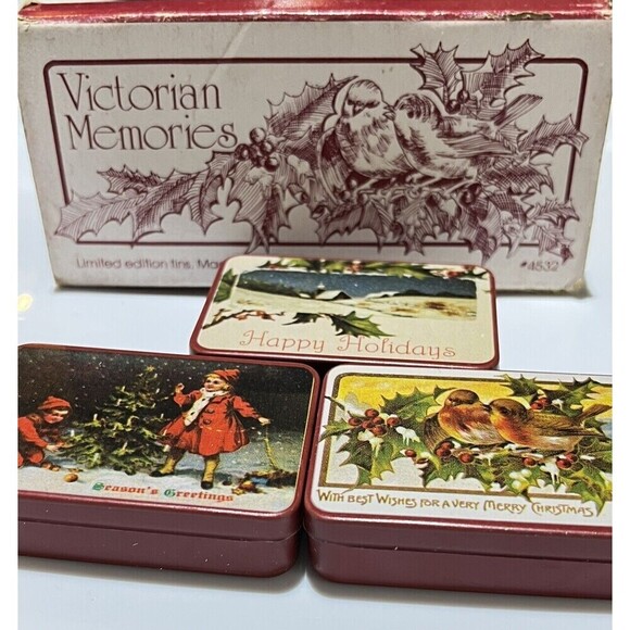 Vtg 1981 Victorian Memories Christmas Holiday Set of 3 Tins Lillian Vernon #4532 - Picture 2 of 9